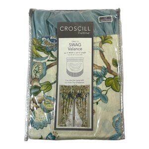 Croscill Home Swag Valance Corfu Sky Blue Floral NEW 44" x 28" Curtain Cotton